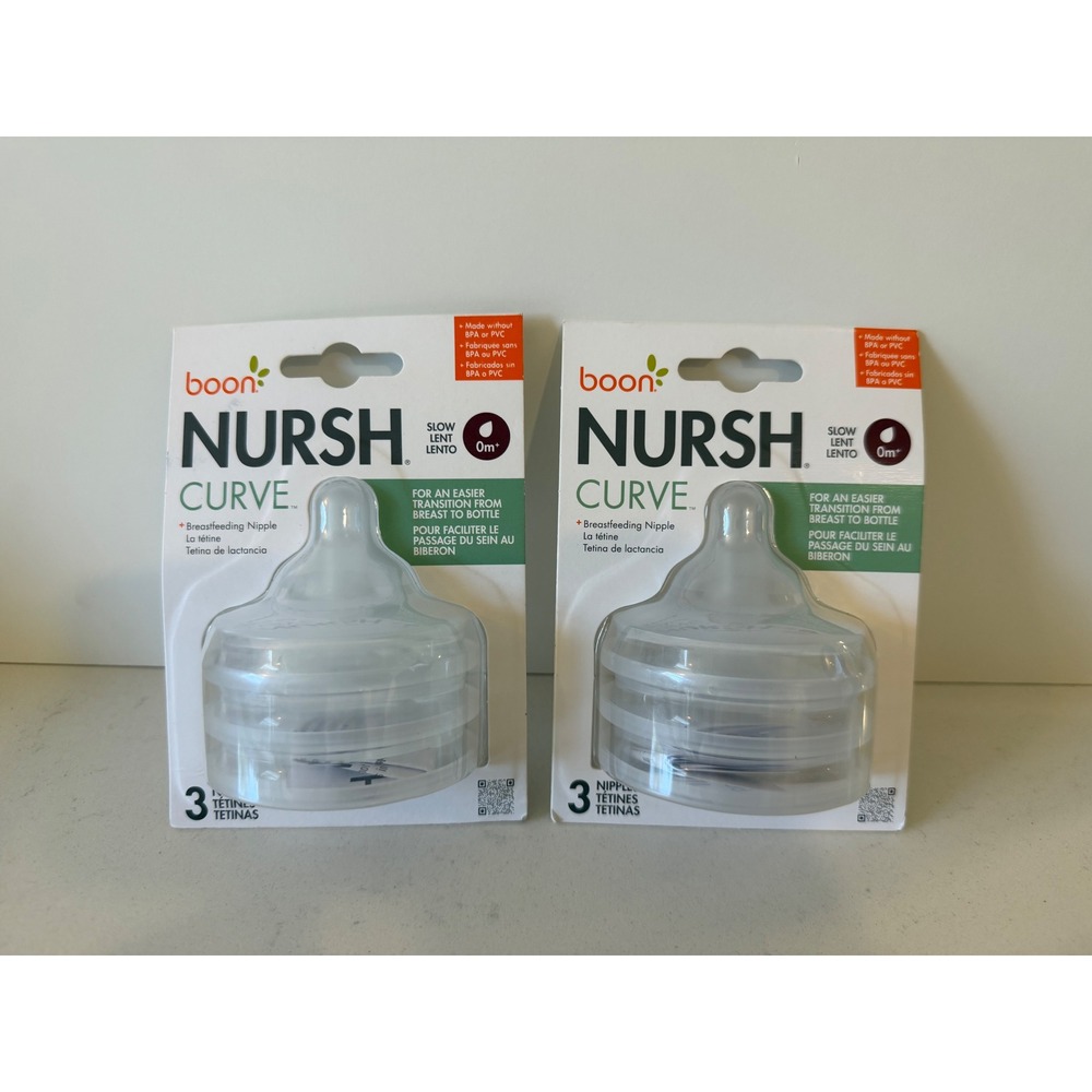 New Sealed Boon NURSH Curve Silicone Breastfeeding Nipples Slow Flow 0m+